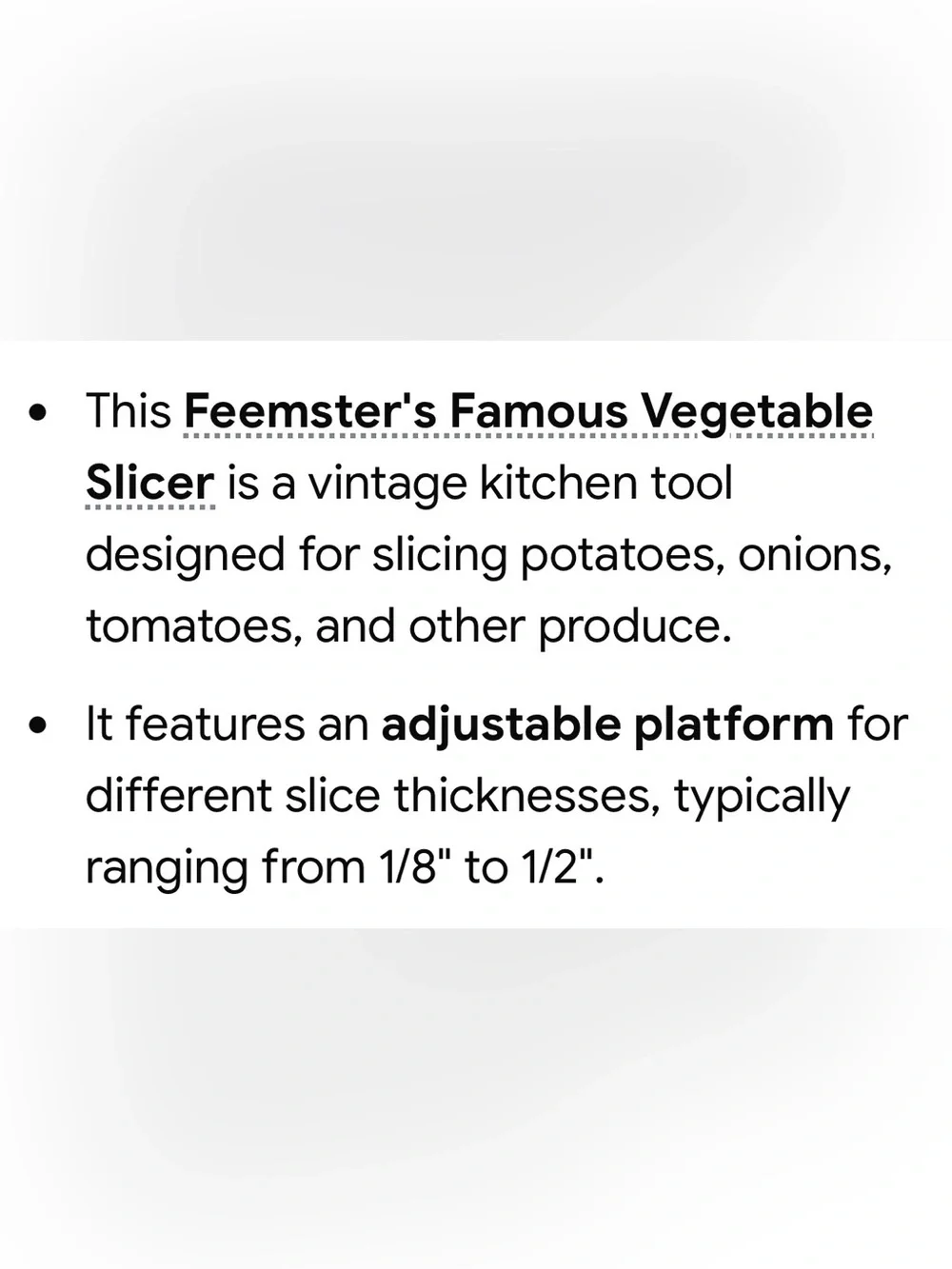 Feemster's Famous Vegetable Slicer - w Original Box